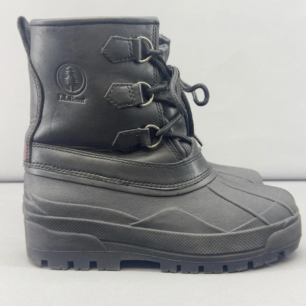 L.L.Bean Kids Black Waterproof Winter Boots Lace Up Size 4 (Missing Inserts)‎